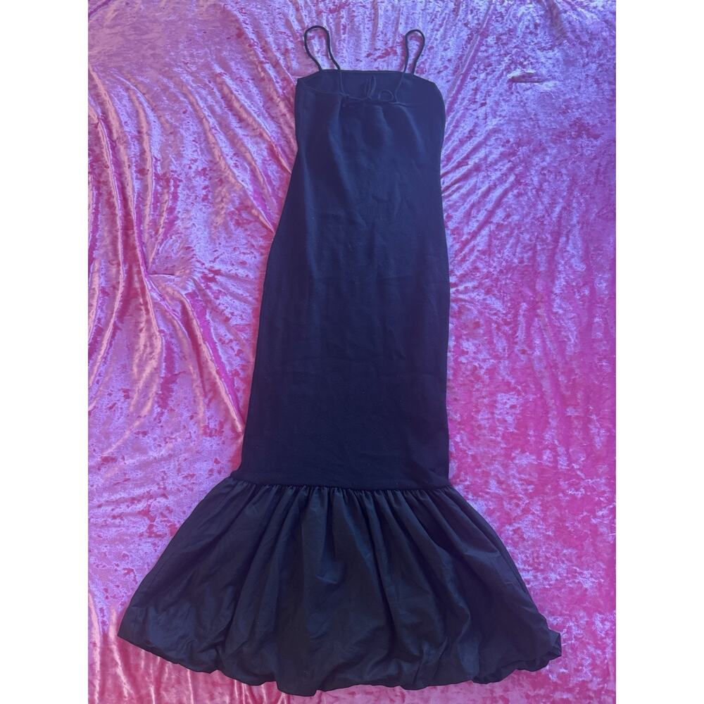 NWT Commense Black Midi Dress Ribbed Bubble Hem Women's Small Tank Top - Picture 8 of 9